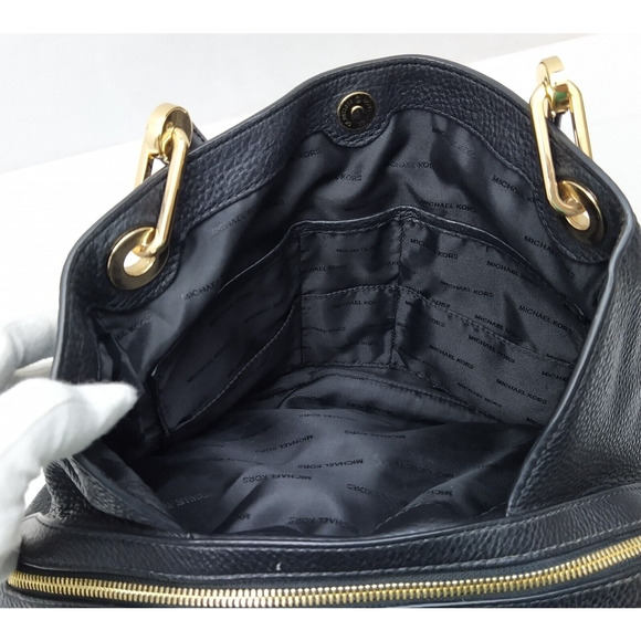 Michael Kors Raven Black Leather 3 Compartments Shoulder Bag - Picture 14 of 16